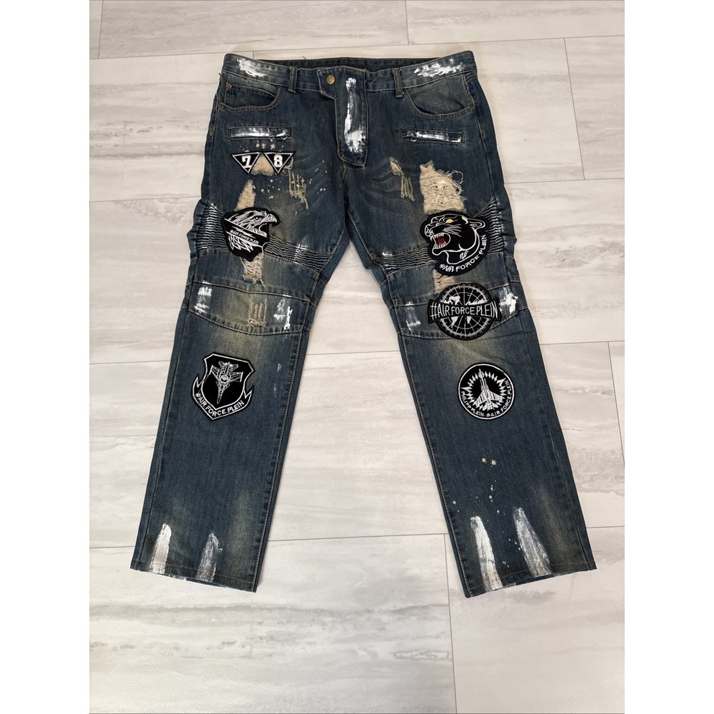 Sosoo Jeans Mens 38x30 Blue Denim Stretch Embroidered Logo Straight Streetwear